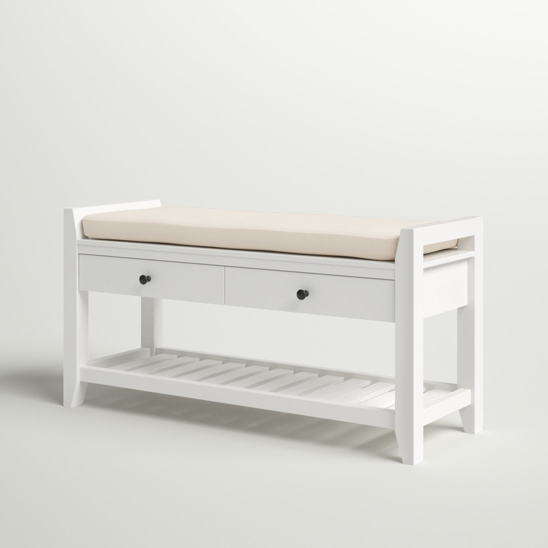 Alexandria Wood Storage Bench, Shoe Rack with Cushioned Seat and Drawers, Multipurpose Entryway Storage Bench